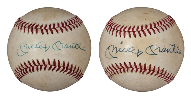 Lot of (2) Mickey Mantle Autographed Baseballs (PSA/DNA)